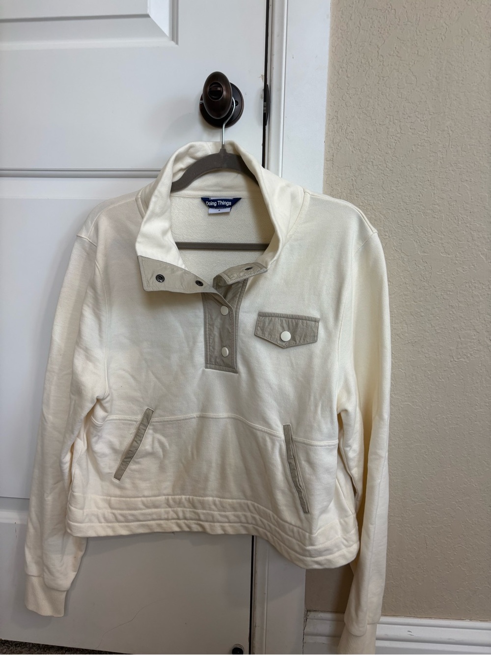 Outdoor Voices Cream Pullover Snap-Front Sweatshirt